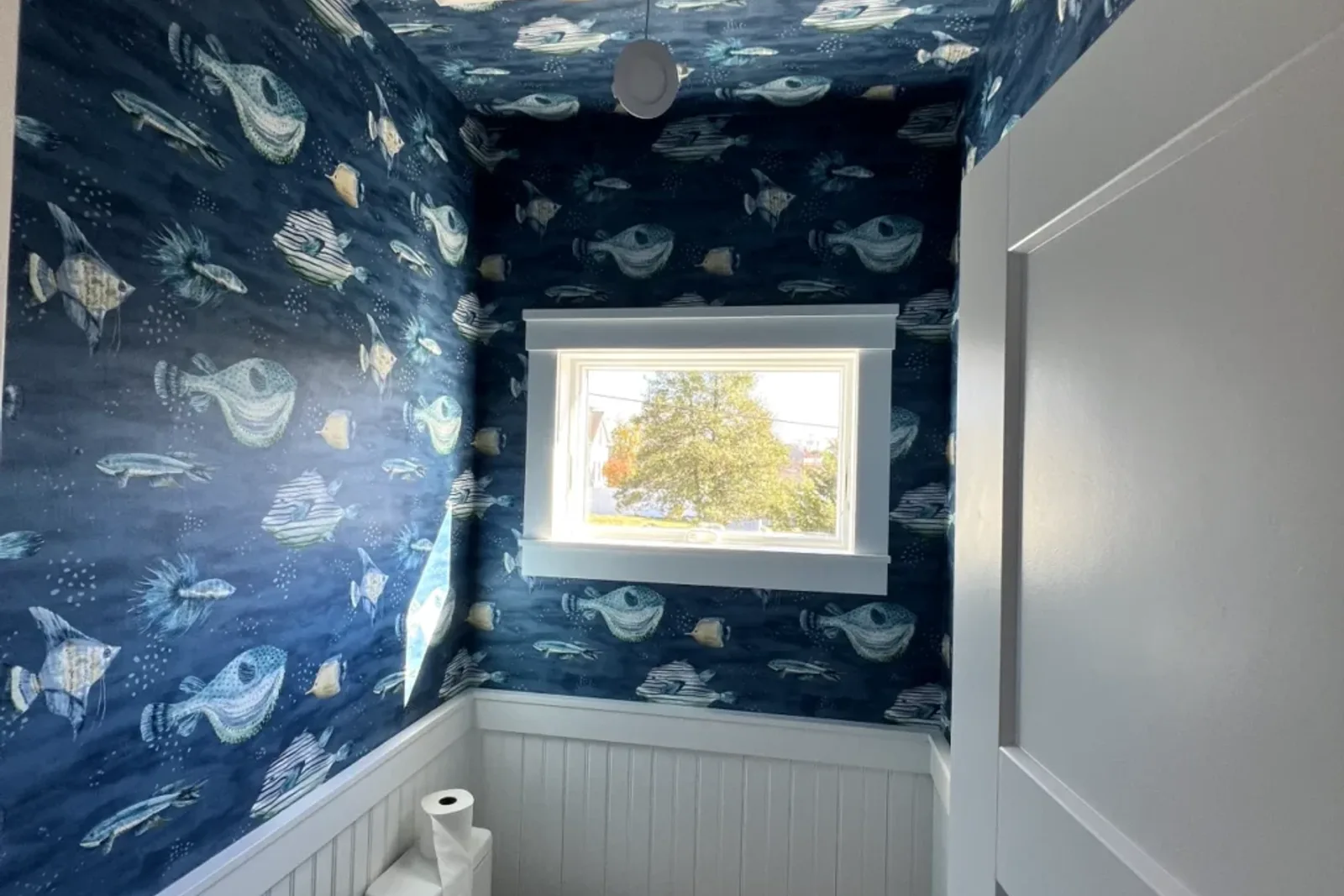 Wallpaper Installed In Powder Room