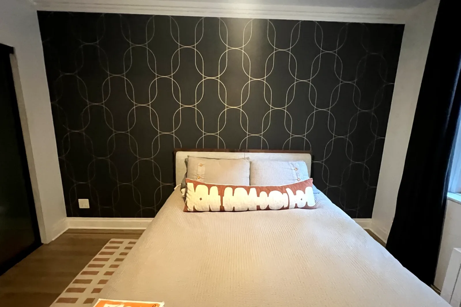 Create a serene, elegant bedroom with custom wallpaper