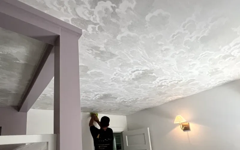 Ceiling wallpaper installation by RCP Wallpaper