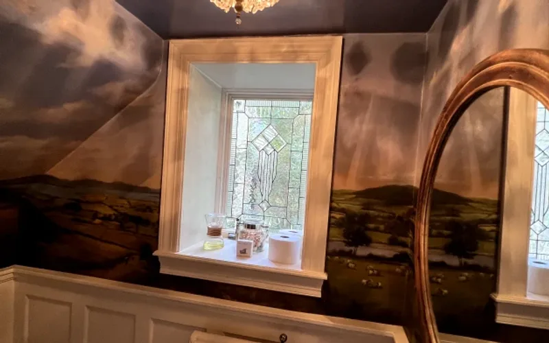 Powder room wallpaper installation by RCP Wallpaper