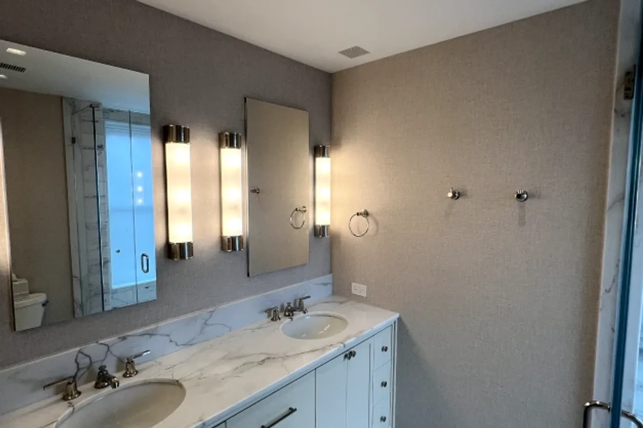 Moisture-resistant wallpaper installation in a bathroom by RCP Wallpaper
