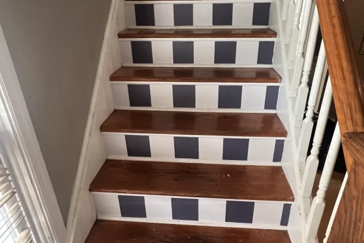 Custom wallpaper installation on stair step risers by RCP Wallpaper